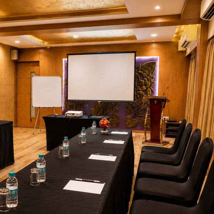 Conference hall at Silverador Boutique Hotel set up for a corporate meeting in Thane West